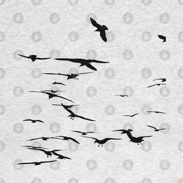 Happy Seagulls Flying In The Sky Black Silhouette by taiche